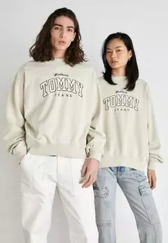 Толстовка Tommy Jeans BOXY VARSITY CREW UNISEX, бежевый