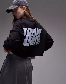 Толстовка Tommy Jeans с принтом логотипа на спине черного цвета