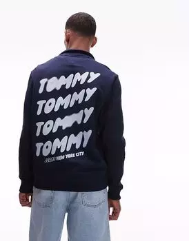 Толстовка Tommy Jeans с принтом логотипа на спине и застежкой-молнией на половину длины в темно-синем цвете