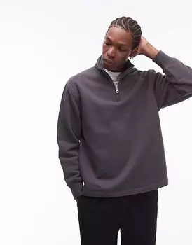 Толстовка Topman антрацитового цвета с короткой молнией 1/4