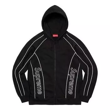 Толстовка track paneled zip up hooded sweatshirt 'black white' Supreme, черный