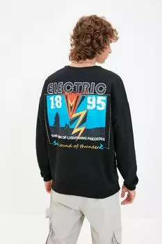 Толстовка Trendyol большого размера с принтом, черный