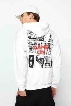 Толстовка Trendyol мужская хлопковая оверсайз с капюшоном, экру