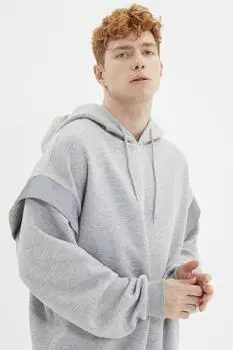 Толстовка Trendyol мужская с капюшоном с флисовой подкладкой, серый