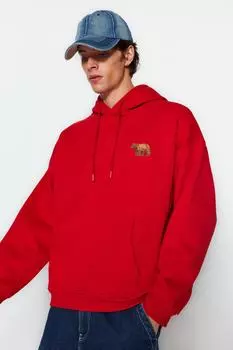 Толстовка Trendyol с капюшоном и вышивкой, красный