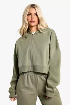 Толстовка укороченная на молнии Boohoo Dsgn Studio с вышивкой, хаки