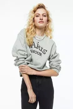 Толстовка, украшенная стразами H&amp;M, шалфей грин/париж амур