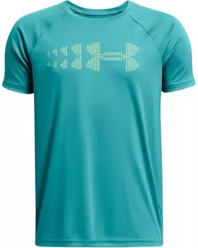 Толстовка Under Armour Kids Tech Stadium Lights Short Sleeve T-Shirt, цвет Circuit Teal/High-Visibility Yellow