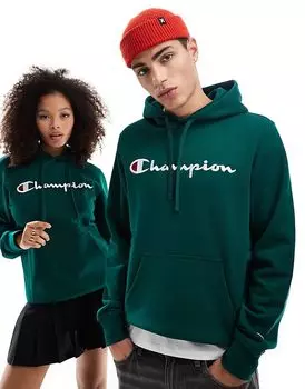 Толстовка унисекс Champion Legacy зеленого цвета с логотипом по центру
