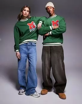 Толстовка унисекс оверсайз Disney с отделкой и вышивкой Микки Мауса зеленого цвета ASOS DESIGN