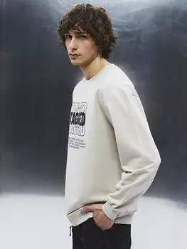 Толстовка унисекс с длинным рукавом и круглым вырезом Oversize с принтом 14-18, бежевый