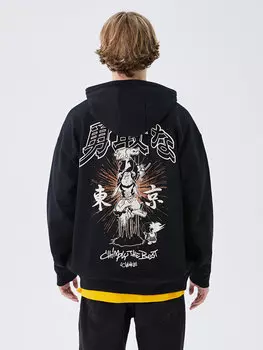 Толстовка унисекс с длинным рукавом и принтом ностальгической обезьяны LCW Casual, новый черный