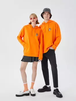 Толстовка унисекс с длинным рукавом и принтом ностальгической обезьяны LCW Casual, яркий оранжевый