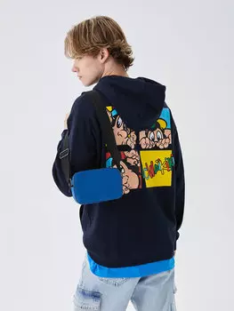Толстовка унисекс с длинным рукавом и принтом ностальгической обезьяны LCW Casual, темно-синий