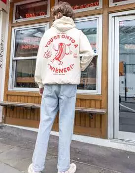 Толстовка унисекс с рисунком хот-дога Batch1 ванильного цвета