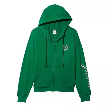 Толстовка Victoria's Secret Pink Everyday Fleece Relaxed Full-zip, темно-зеленый