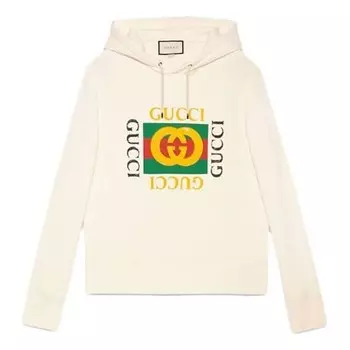 Толстовка vintage double ring logo printed hooded drawstring sweatshirt men's white Gucci, белый