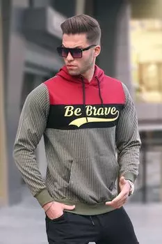 Толстовка в полоску с капюшоном Хаки 2815 MADMEXT