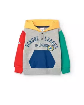 Толстовка в стиле колор-блок для мальчика с капюшоном и карманом-кенгуру Boboli, светло-серый