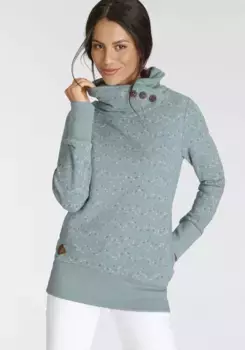 Толстовка в стиле Ragwear "ANGELLIKA PRINT O", воротник-шалька с декоративными пуговицами и боковыми карманами, цвет Aqua