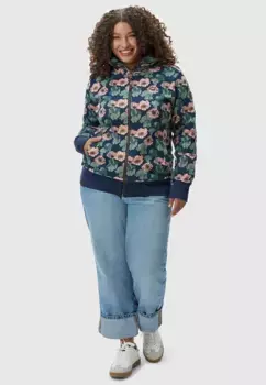 Толстовка в стиле рэгвир "Изольда Плюс", милая молния с высоким воротником и цветочным узором Ragwear, цвет морской волны