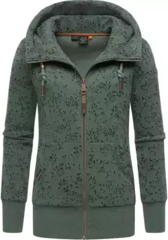 Толстовка в стиле рэгвир "Neska Zip Flowers", спортивная женская толстовка на молнии с капюшоном Ragwear, зеленый