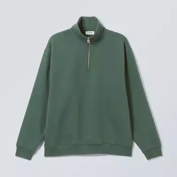 Толстовка Weekday Loose Heavyweight With A Partial Zip, темно-зеленый