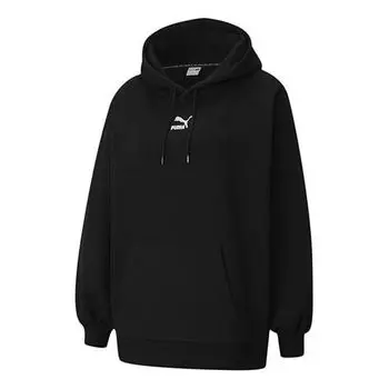 Толстовка (WMNS) PUMA Classics Oversized Logo Printing Hoodie Black 530280-01
