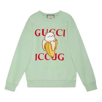Толстовка x bananya crossover ss21 kitten round neck cartoon long sleeves green Gucci, зеленый