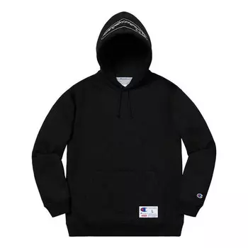 Толстовка x champion ss19 outline hooded sweatshirt black logo Supreme, черный