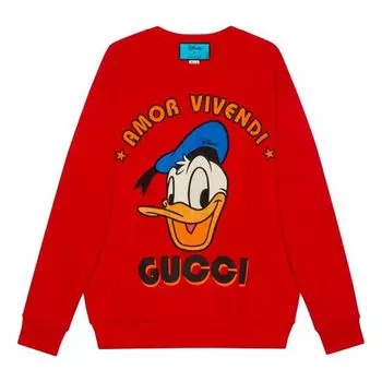 Толстовка x disney ss21 donald duck printed cotton sweatshirt for men red Gucci, красный