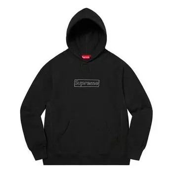 Толстовка x kaws chalk logo hooded sweatshirt 'black white' Supreme, черный
