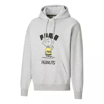 Толстовка x peanuts crossover printing fleece lined stay warm sports pullover gray Puma, серый