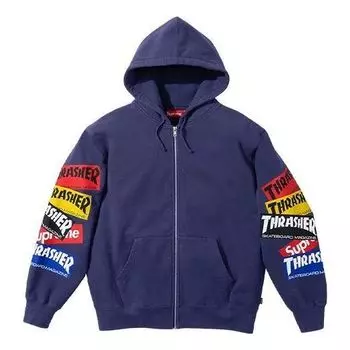 Толстовка x thrasher multi logo zip up hooded sweatshirt 'purple multi-color' Supreme, фиолетовый