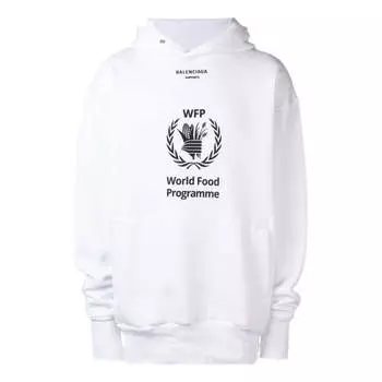 Толстовка x world food programme hoodie 'white black' Balenciaga, белый