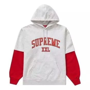Толстовка xxl hooded sweatshirt 'grey red' Supreme, серый