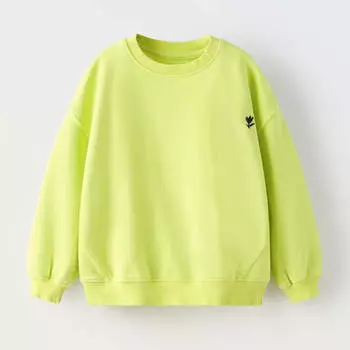 Толстовка Zara Garment-dye Embroidered, ярко-зеленый