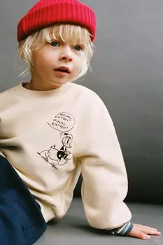 Толстовка ZARA с принтом DISNEY на груди и спине, кремовый
