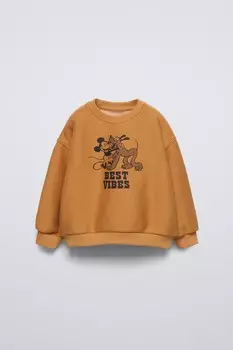Толстовка ZARA с принтом DISNEY на груди и спине, коричневый
