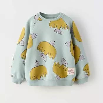 Толстовка Zara Summer Camp Bird, серо-голубой/зеленый