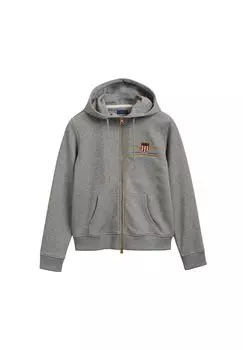 Толстовка женская - ARCHIVE SHIELD FULL ZIP HOODIE, куртка с капюшоном, логотип GANT, серый