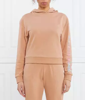 Толстовка женская Armani Exchange с капюшоном и принтом на рукаве, бежевый