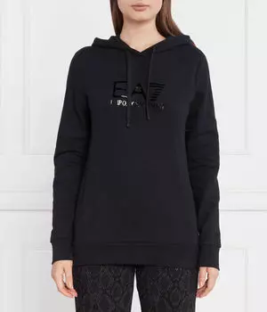 Толстовка женская Ea7 длинная с логотипом бренда, черный