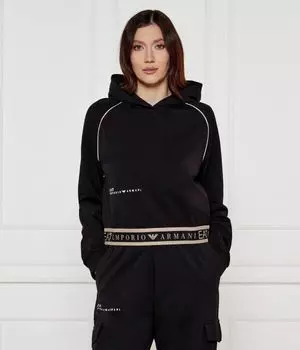 Толстовка женская Ea7 с окантовкой с логотипом бренда, черный