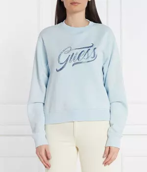 Толстовка женская Guess Jeans с логотипом со стразами, голубой