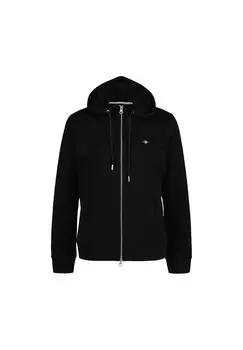 Толстовка женская - REGULAR SHIELD ZIP HOODIE, куртка с капюшоном, логотип GANT, черный