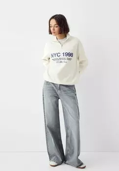 Толстовка ZIP PRINT Bershka, белый