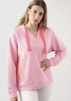 Толстовка Zwillingsherz "Smile", с V-образным вырезом, принтом спереди с надписью "Smile", неонового цвета, розовый