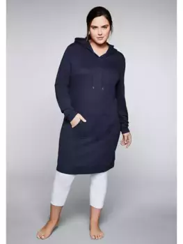 Толстовое платье Sheego "больших размеров" с капюшоном и карманом-кенгуру, цвет морской волны