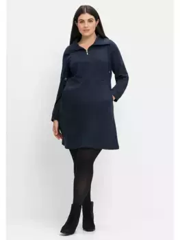 Толстовое платье Sheego "больших размеров" с тройным воротником и карманами, синий